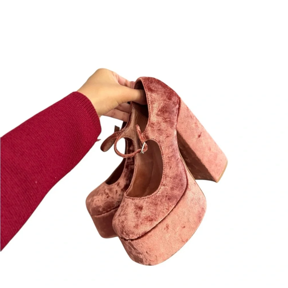 JEFFREY CAMPBELL Pink Crushed Velvet Mary Jane Platform Heels Pump